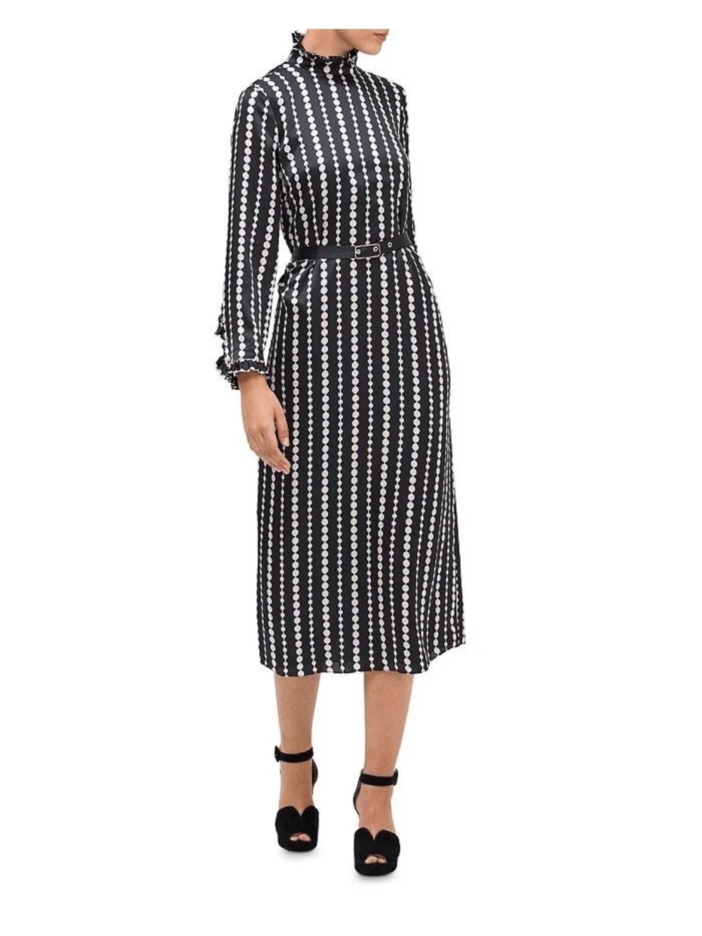 Kate spade silk pearl drops ruffle high neck belted dress 4 nwot